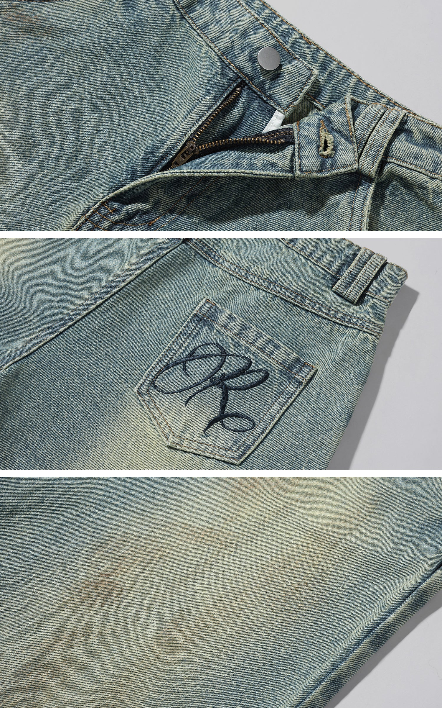 Rase le sol 루즈 워시드 와이드 레그 데님 진