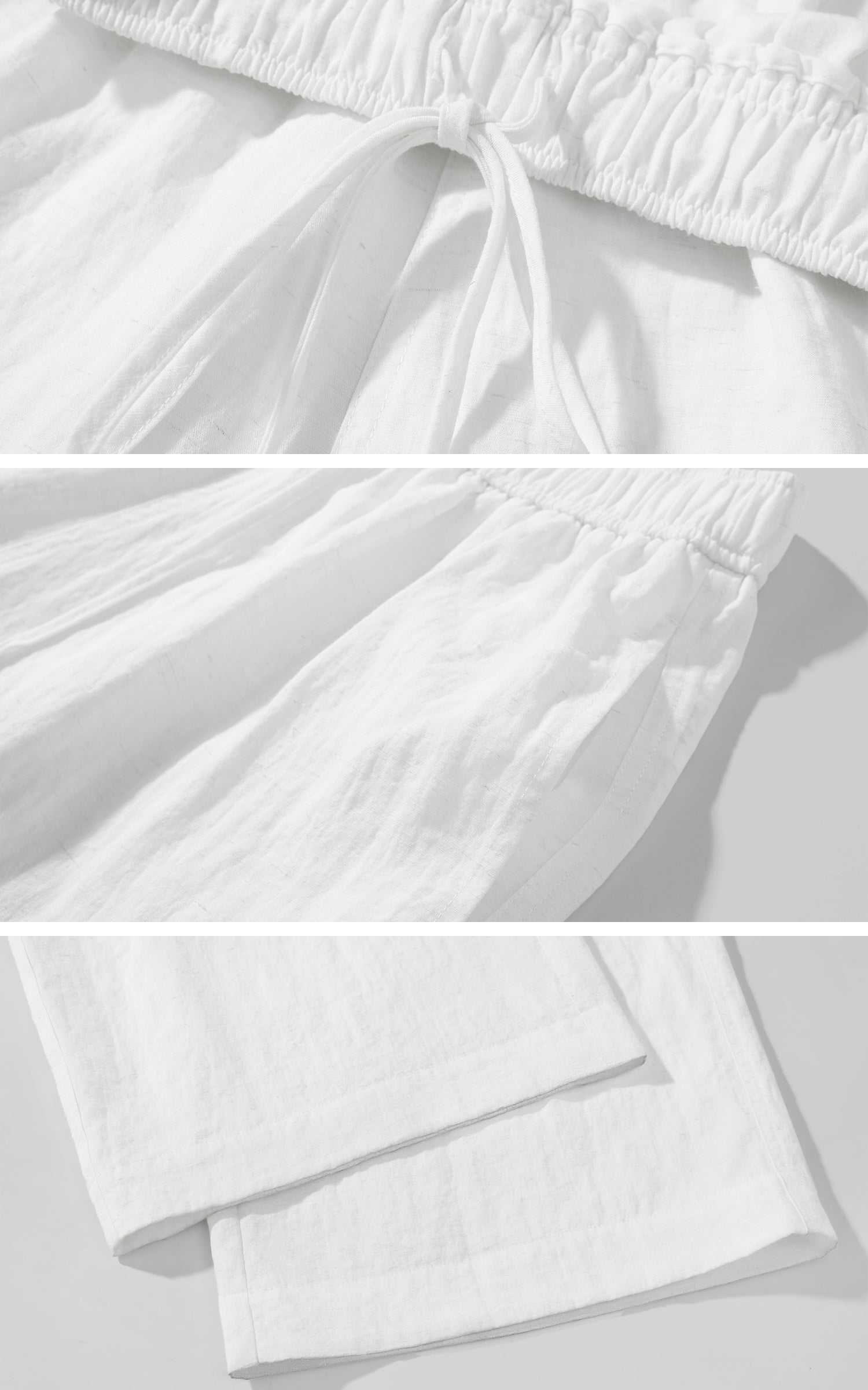ROVENTE White Linen Wide-Leg Pants with Elastic Waist - PINKPARKS