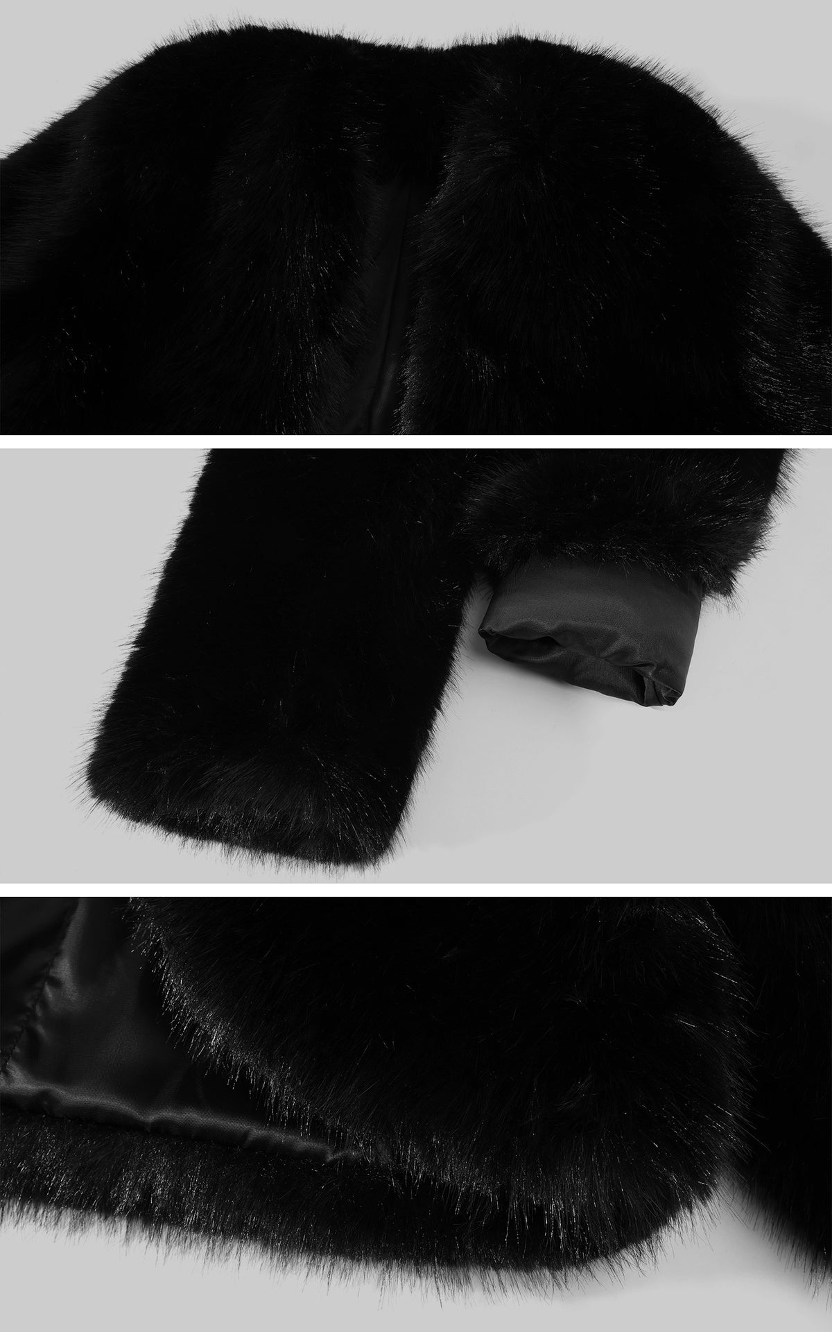 ROVENTE Oversized Sculptural Shoulder Faux Fur Cropped Jacket with Voluminous Sleeves