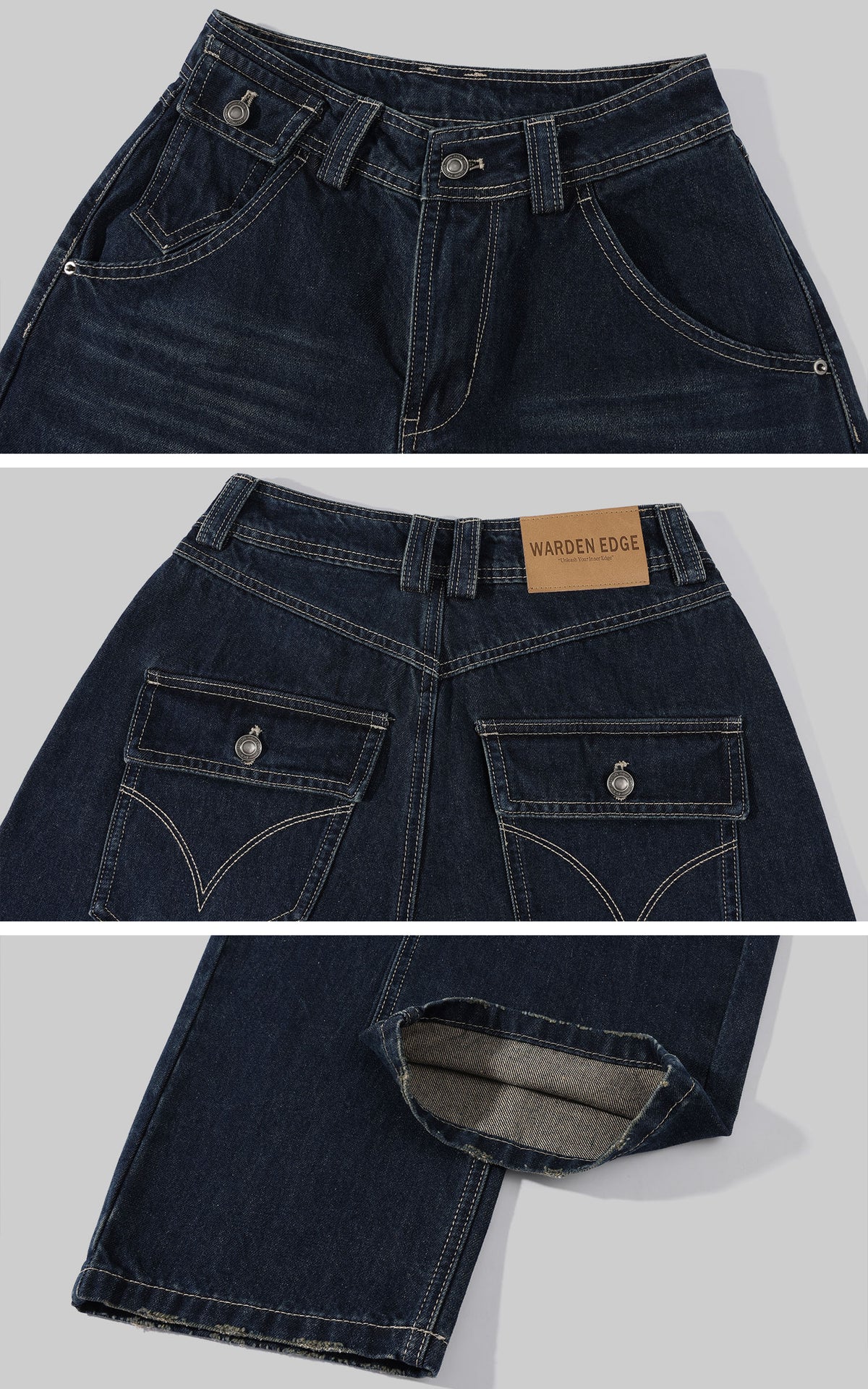 WARDEN EDGE Washed Low-Rise Barrel Jeans
