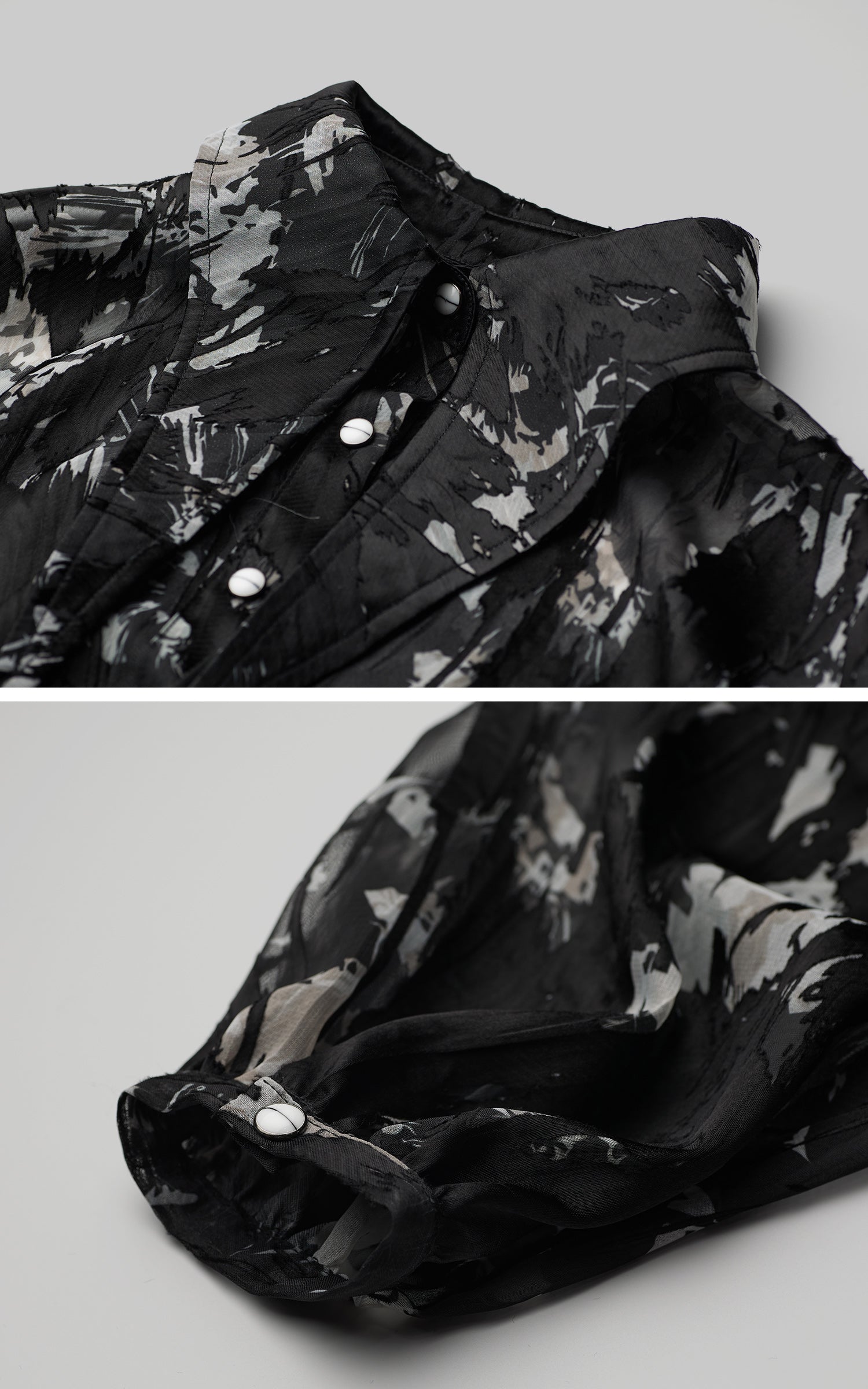 DOINDULGE Sheer Texture Shirt &amp; Long Skirt Set with Abstract Shadow Print