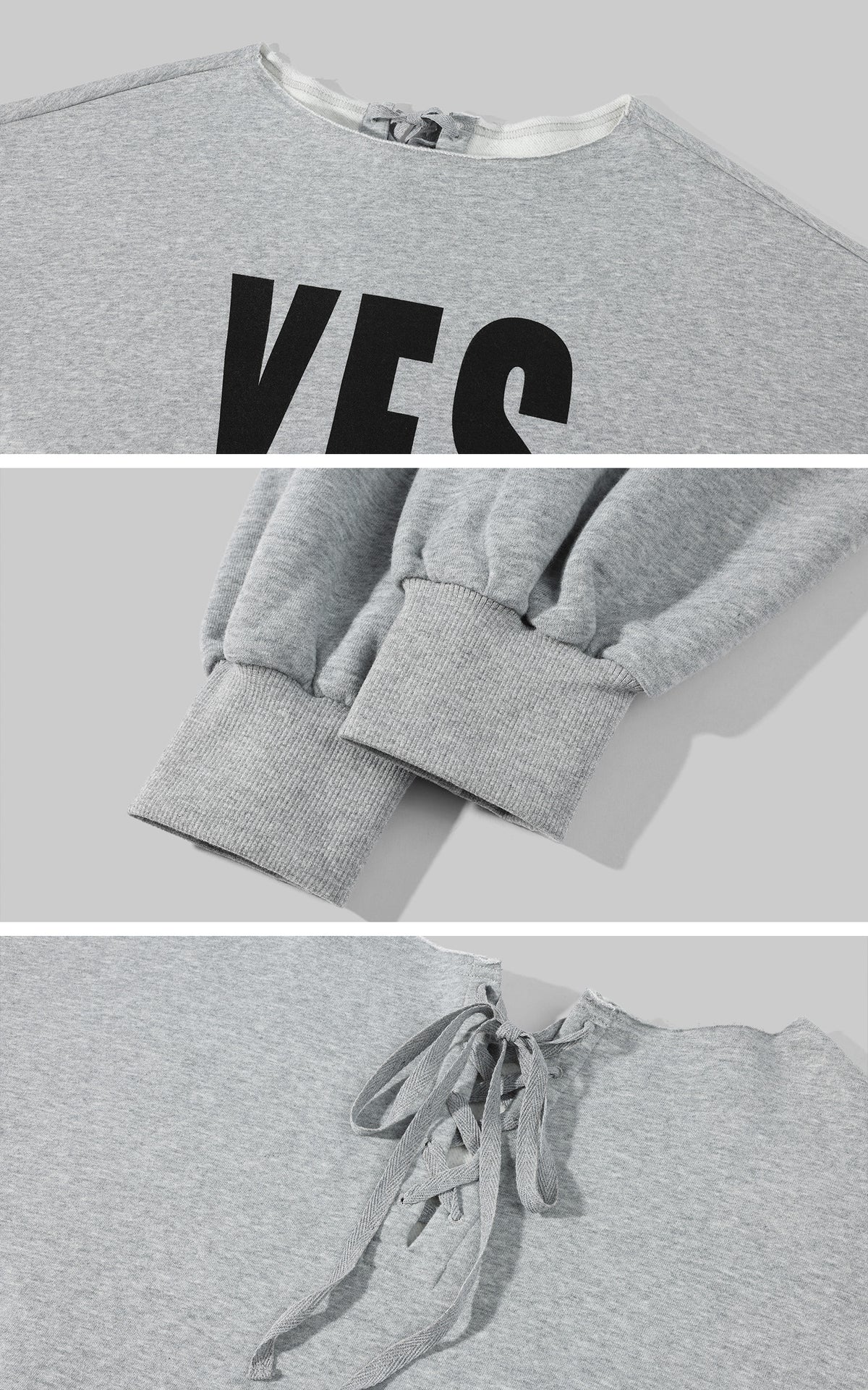 WARDEN EDGE YES Graphic Lace-Up Off-Shoulder Sweatshirt