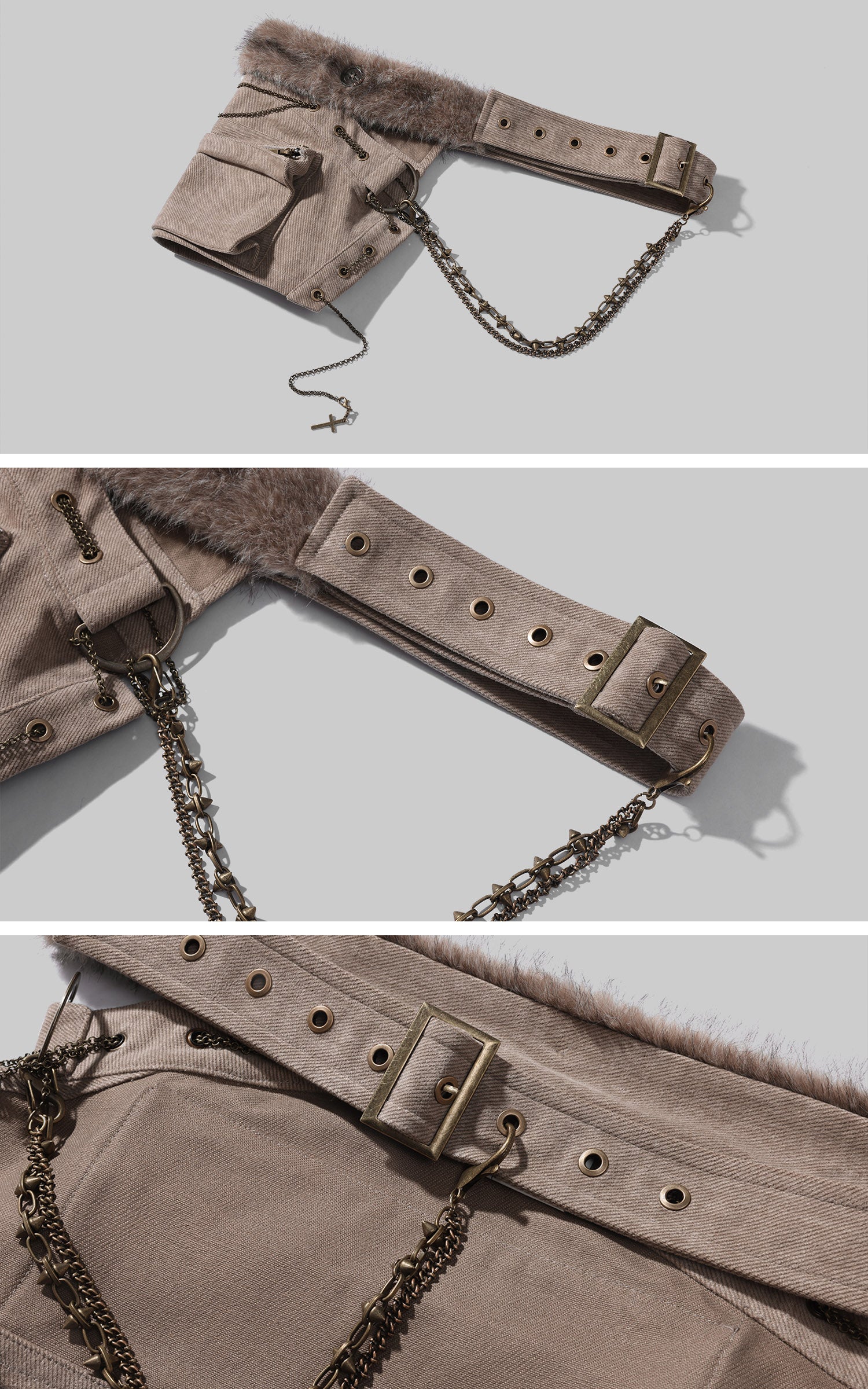 Rase le sol Distressed Chain Waist Utility Harness Layered Low-Rise Shorts Set