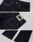 IAMXIAA Denim Jacket and Flared Jeans Set for Women Retro Dark Wash Two Piece Outfit