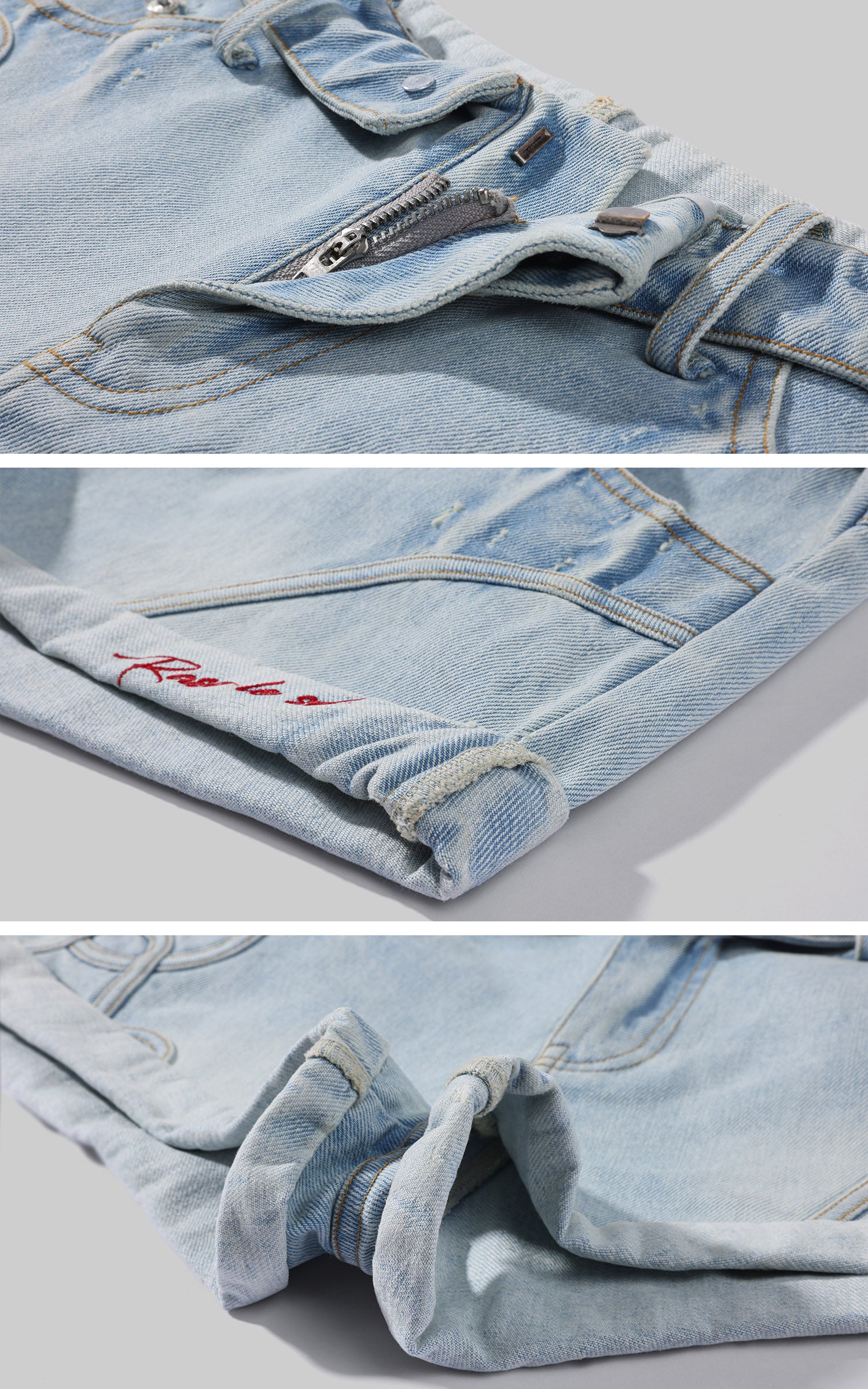 Rase le sol Low-Rise Rolled Hem Embroidered Denim Shorts