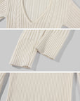 ROVENTE Plunging V-Neck Cable-Knit Sweater & Mini Shorts Set with Ribbed Waist