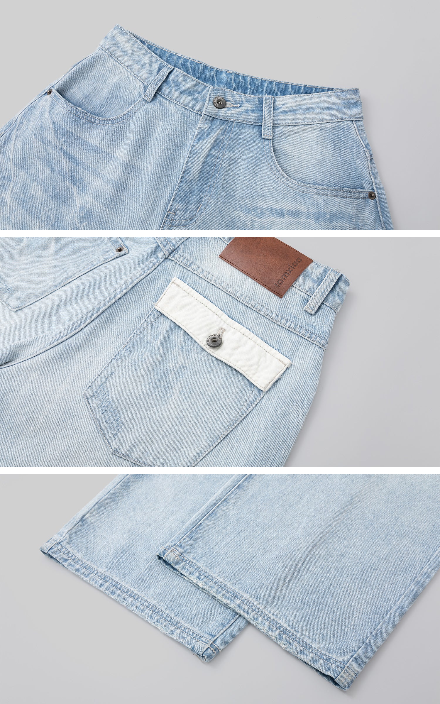 IAMXIAA Jean large taille basse délavé