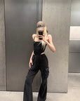 Rase le sol Washed Flare Cargo Pants with Multi Pockets - PINKPARKS