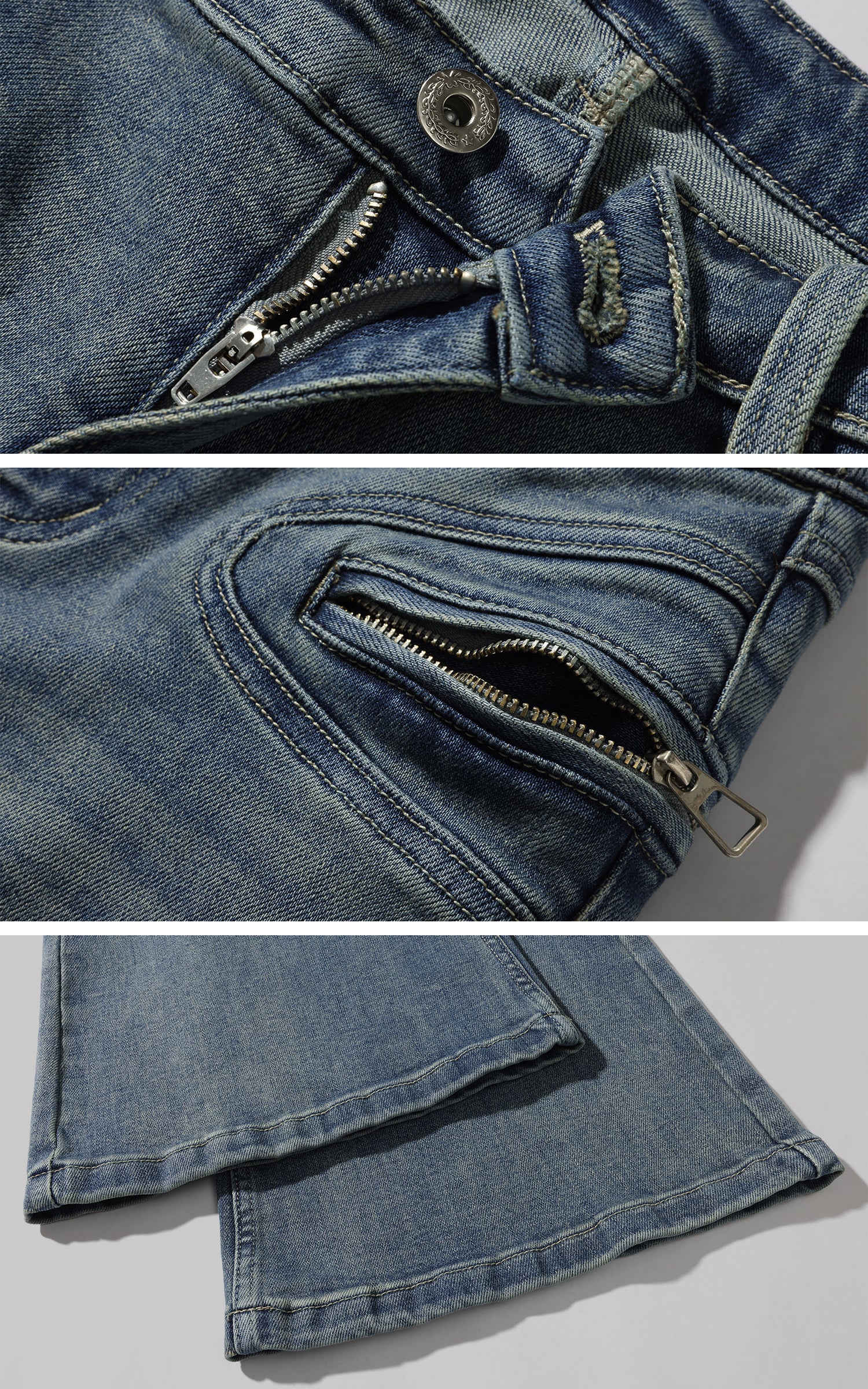 WARDEN EDGE ヴィンテージフレアデニムジーンズ ローライズブーツカットパンツ ジッパー付き