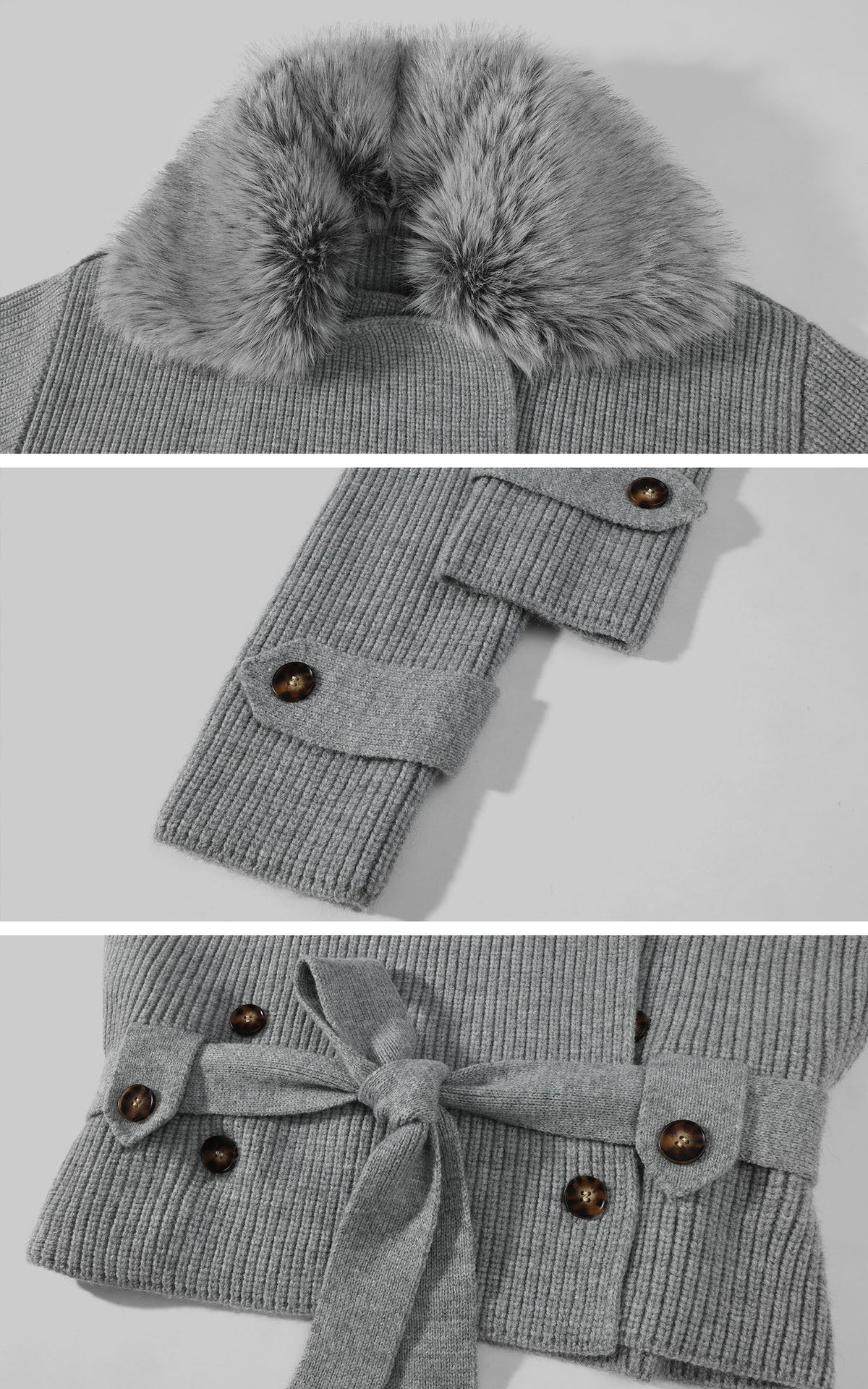 0122stepll Plush Wool Collar Belted Knit Jacket