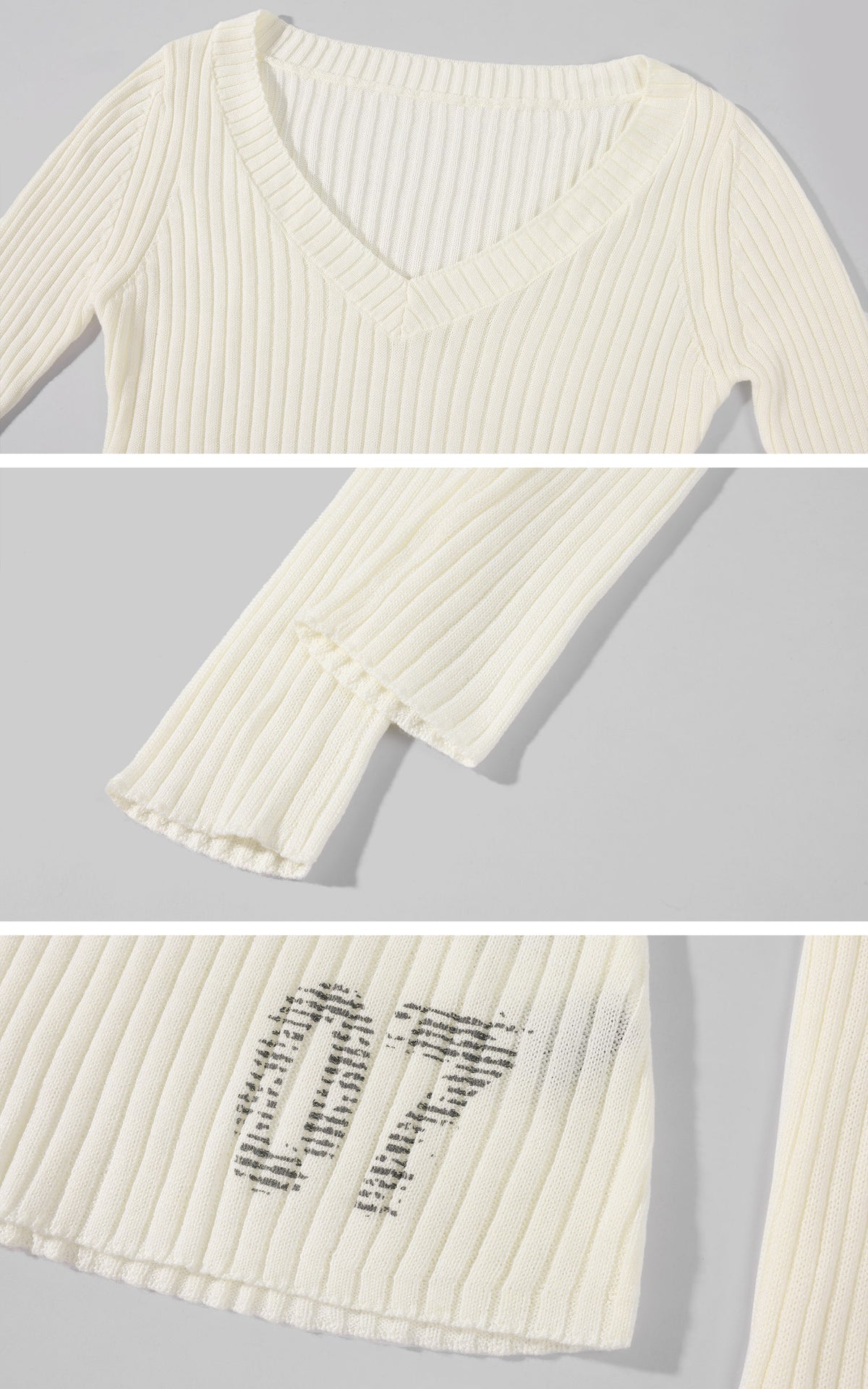 Rase le sol Ribbed V-Neck Graphic Knit Top
