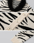 IAMXIAA Zebra Pattern Faux Fur Collar Knit Cardigan