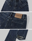 WARDEN EDGE Washed Blue Slim Straight-Leg Denim Pants with Angled Tabs & Contrast Stitching