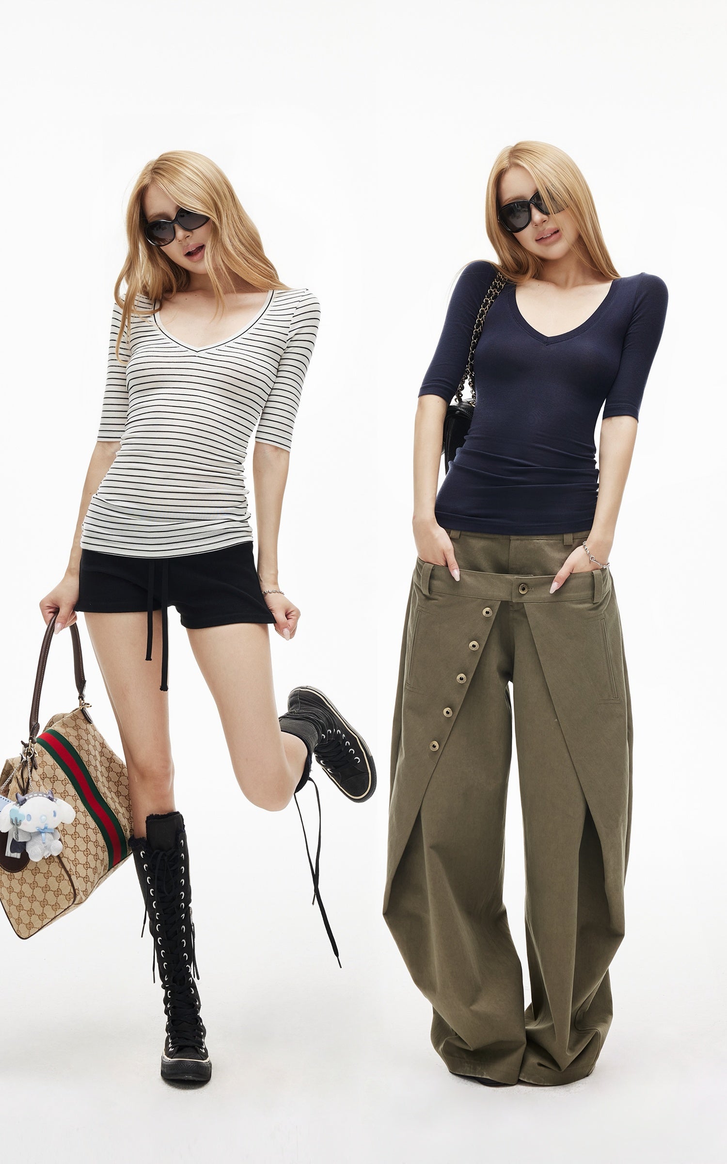 IAMXIAA Classic Wool Stretch V-Neck Slim Fit Half Sleeve Top
