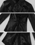 ROVENTE Black Satin Lace-Up Fitted Shirt