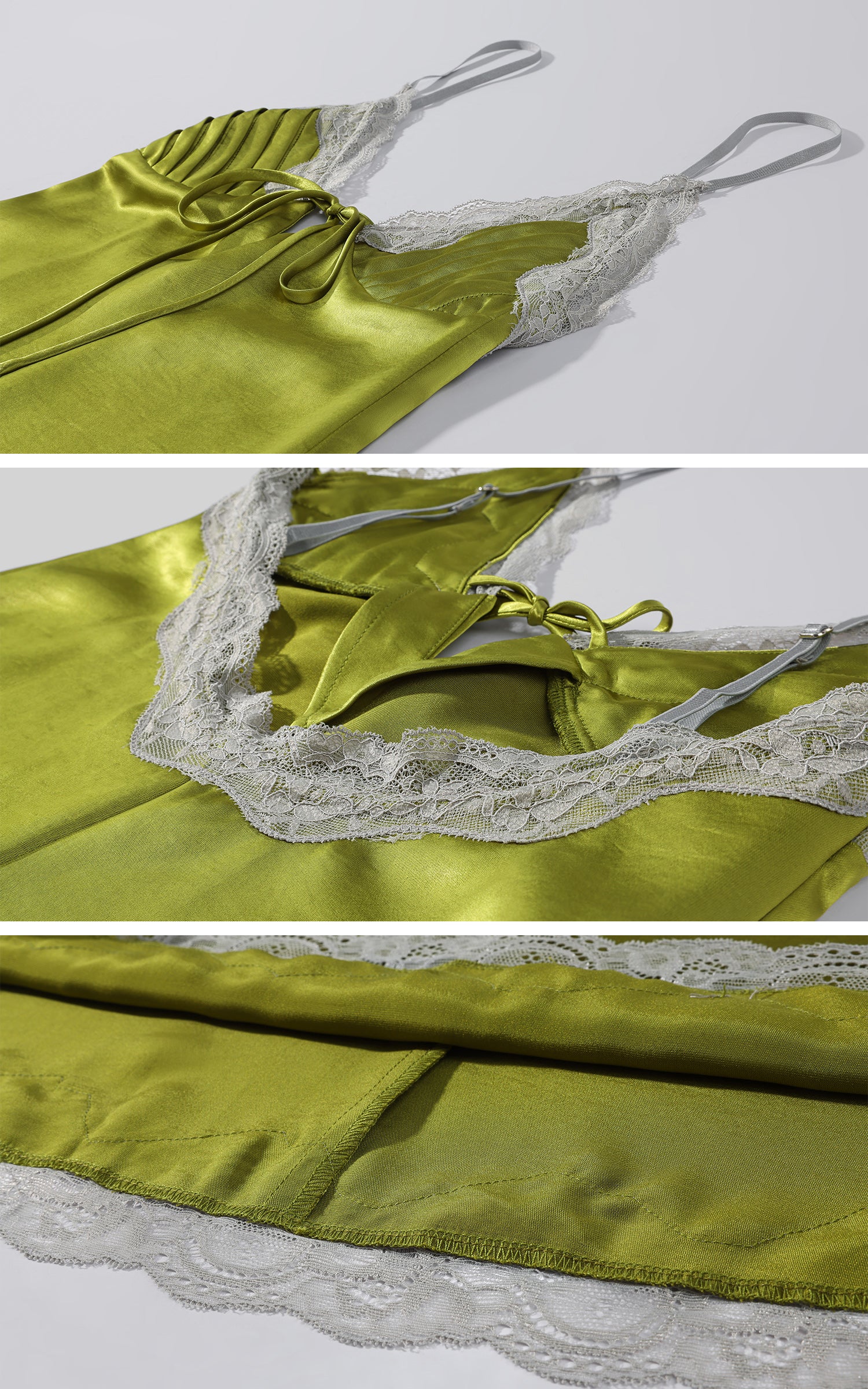 ROVENTE Lace Trim Satin Mini Dress