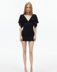 IAMXIAA Draped Deep V-Neck Top & Bodycon Mini Skirt Two-Piece Set