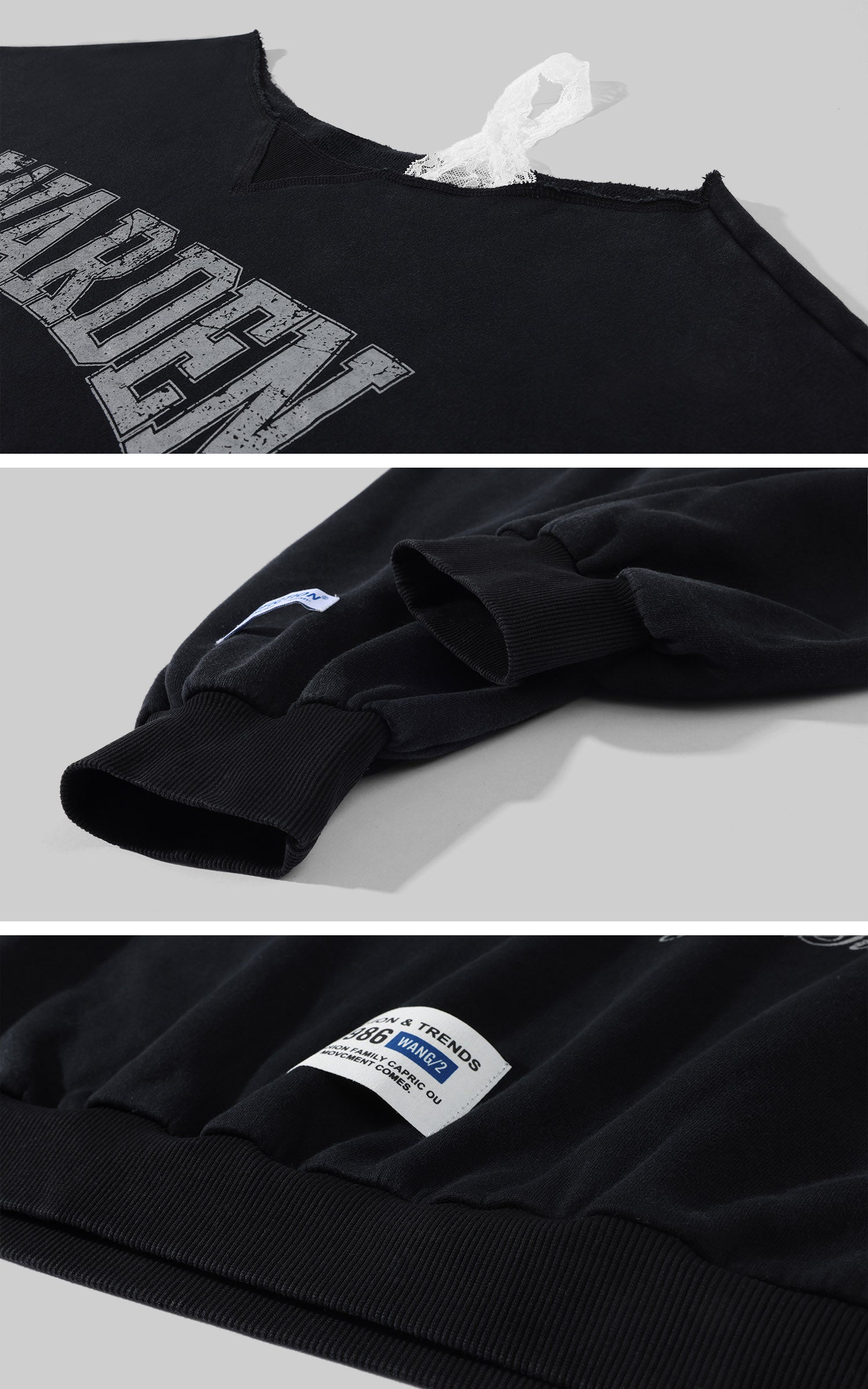 WARDEN EDGE Sweat-shirt surdimensionné à col large avec graphique universitaire usé