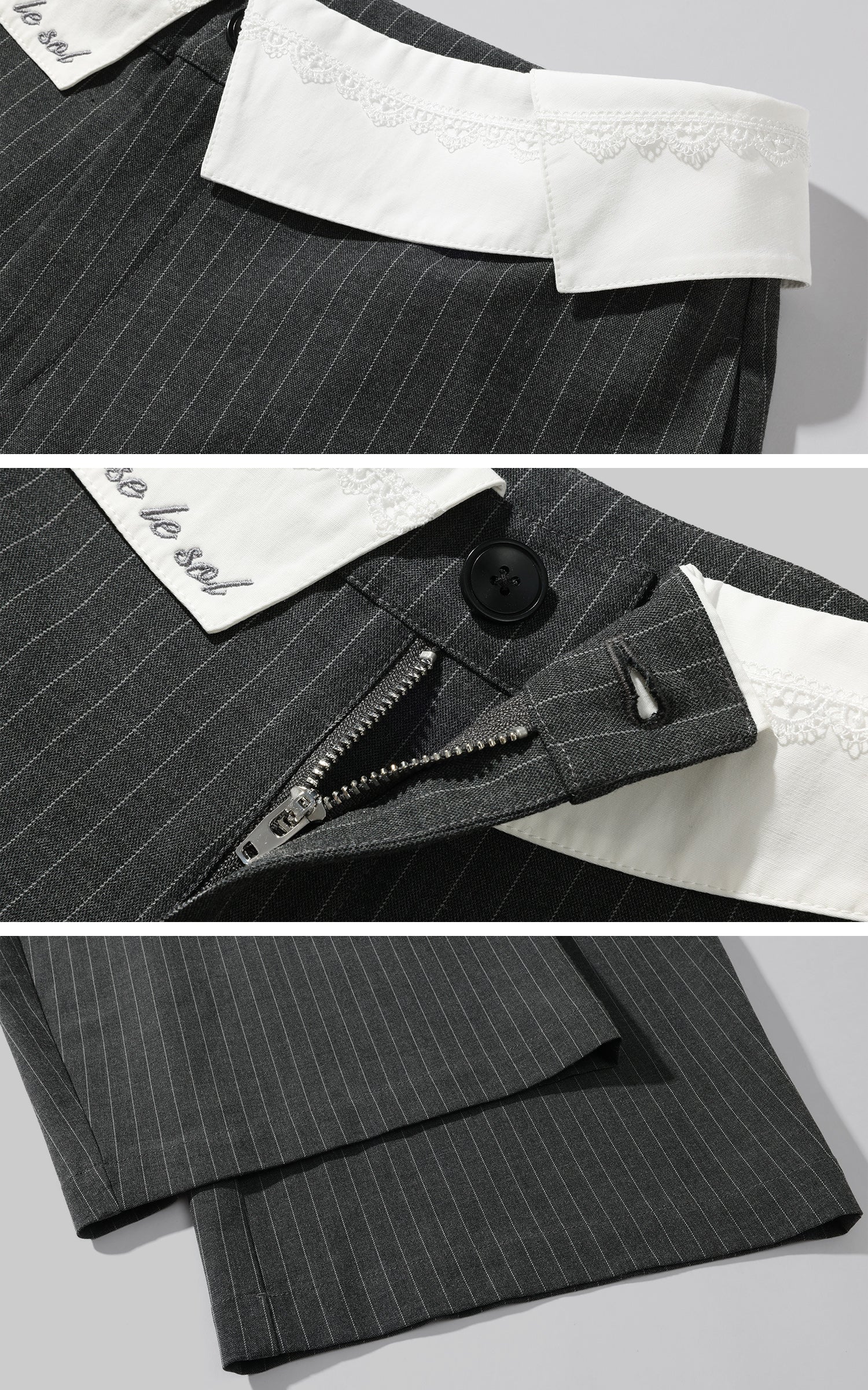 Rase le sol Deconstructed Collar Pinstripe Wide-Leg Trousers - PINKPARKS