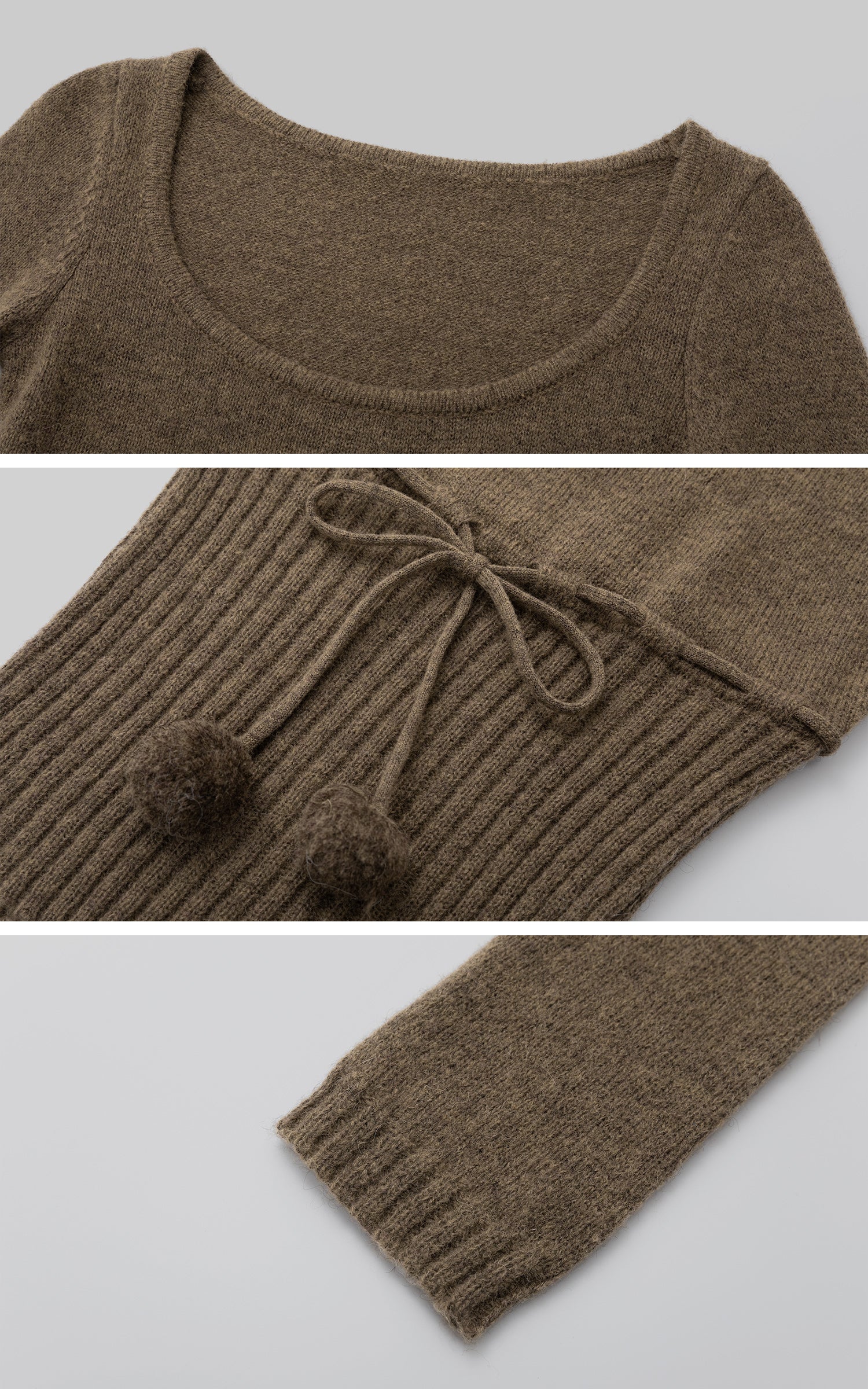 IAMXIAA Drawstring Ribbed Knit Long Sleeve Top