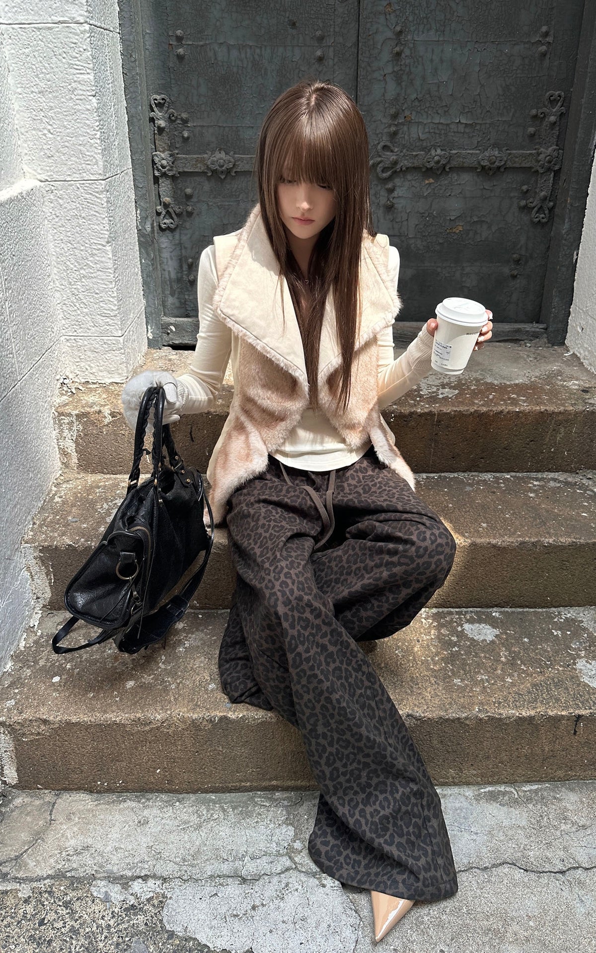 Rase le sol Leopard Print Drawstring Wide-Leg Pants