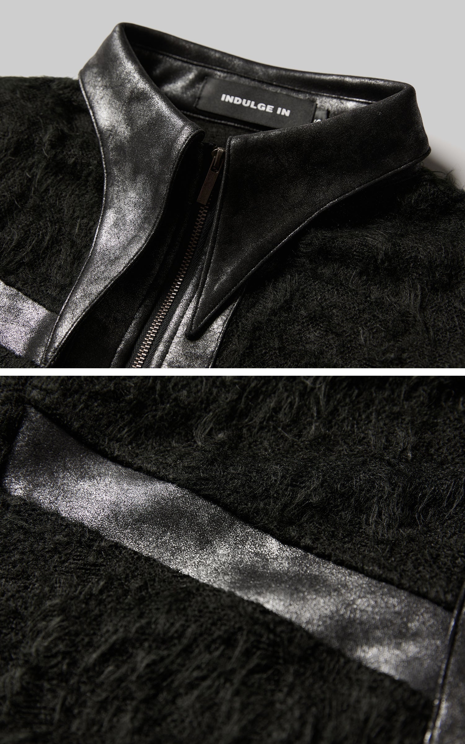 DOINDULGE Faux Leather Trimmed Fuzzy Top