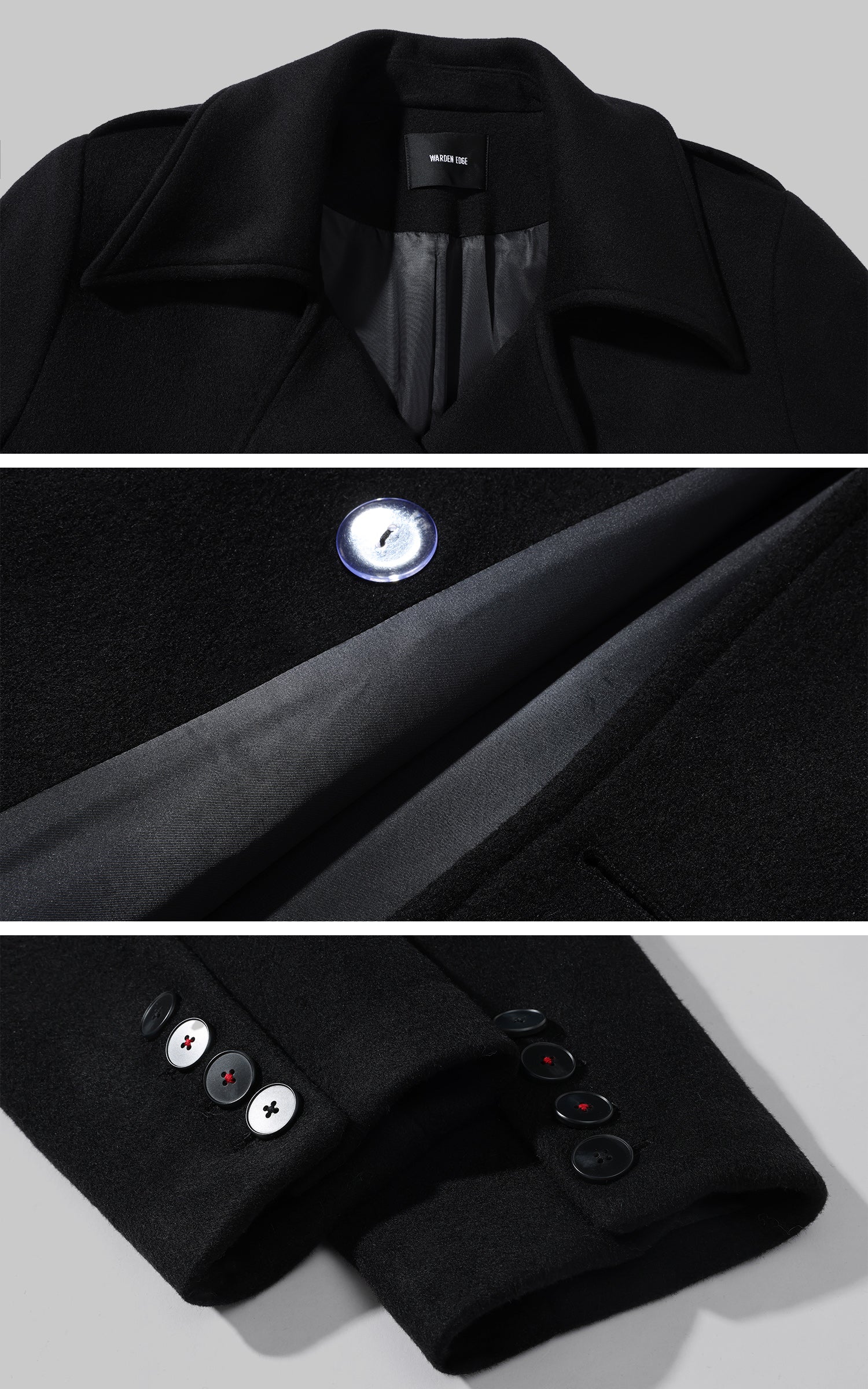 WARDEN EDGE Manteau en laine à double boutonnage avec ceinture