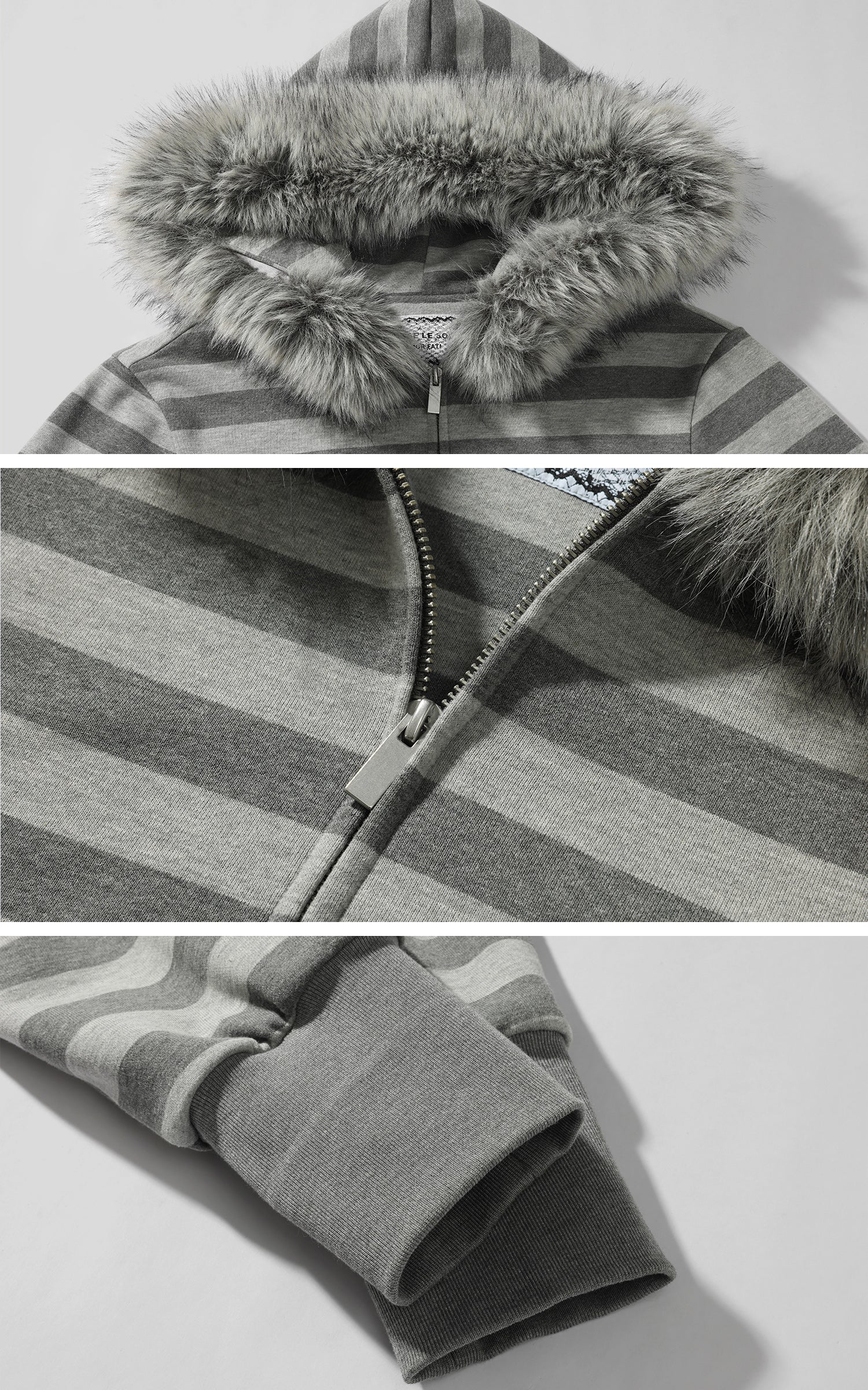 Rase le sol Striped Faux Raccoon Fur Hooded Cropped Sweatshirt