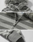 Rase le sol Striped Faux Raccoon Fur Hooded Cropped Sweatshirt