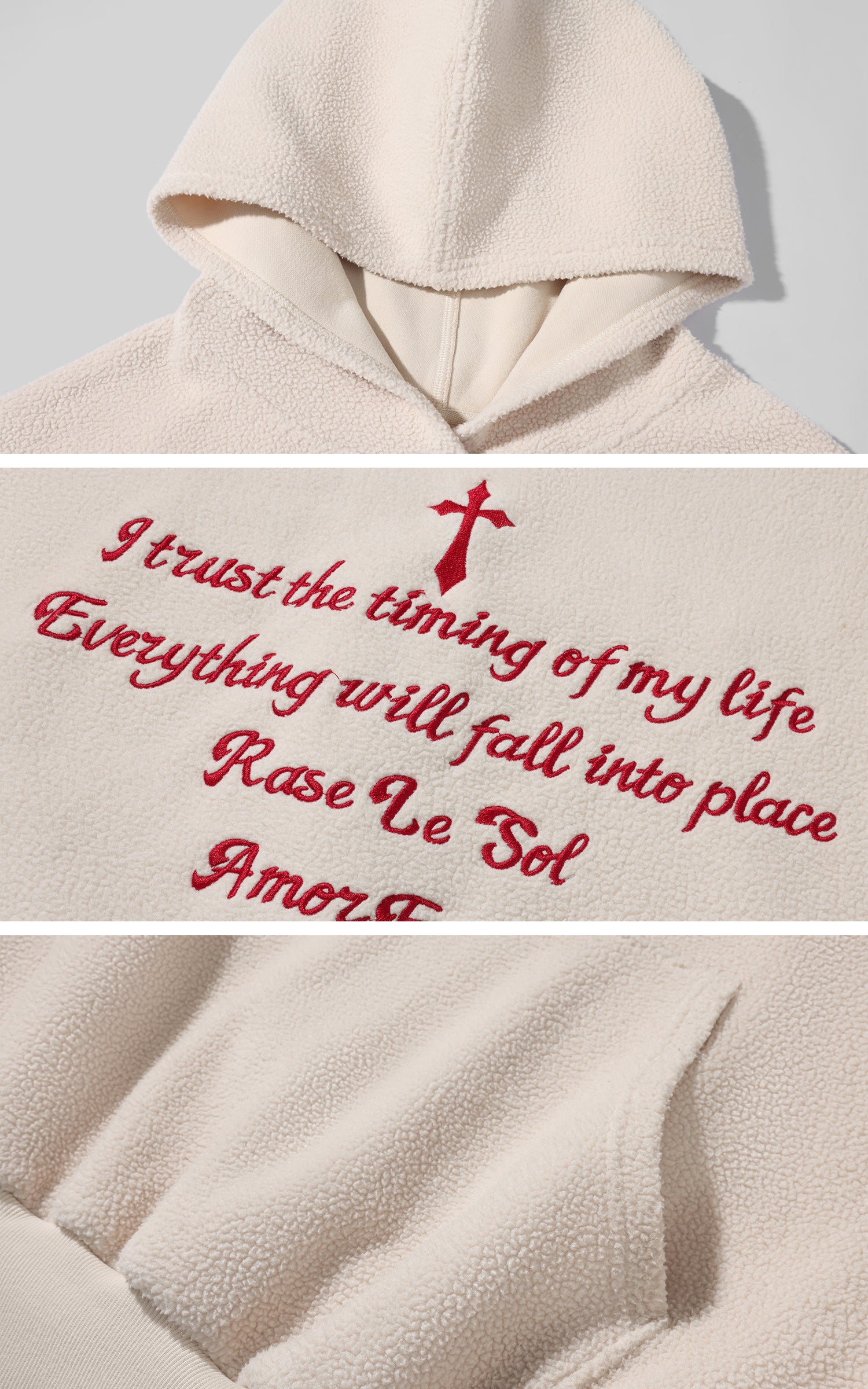 Rase Le Sol Teddy Fleece Embroidered Hoodie and Relaxed Pants Set