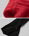 DOINDULGE Asymmetric Drape Top — Sculptural Red Pleats with Black Knit Base