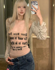 Rase le sol Lettering Mesh Tank Top & Bandeau Innerwear Set - PINKPARKS