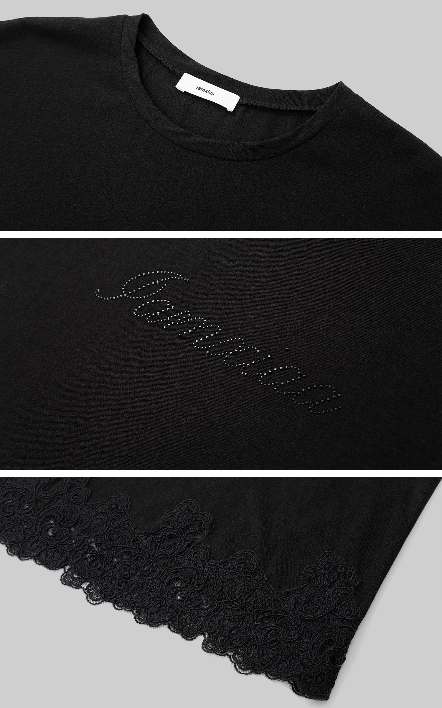IAMXIAA Rhinestone Logo Lace Hem Oversized T-Shirt