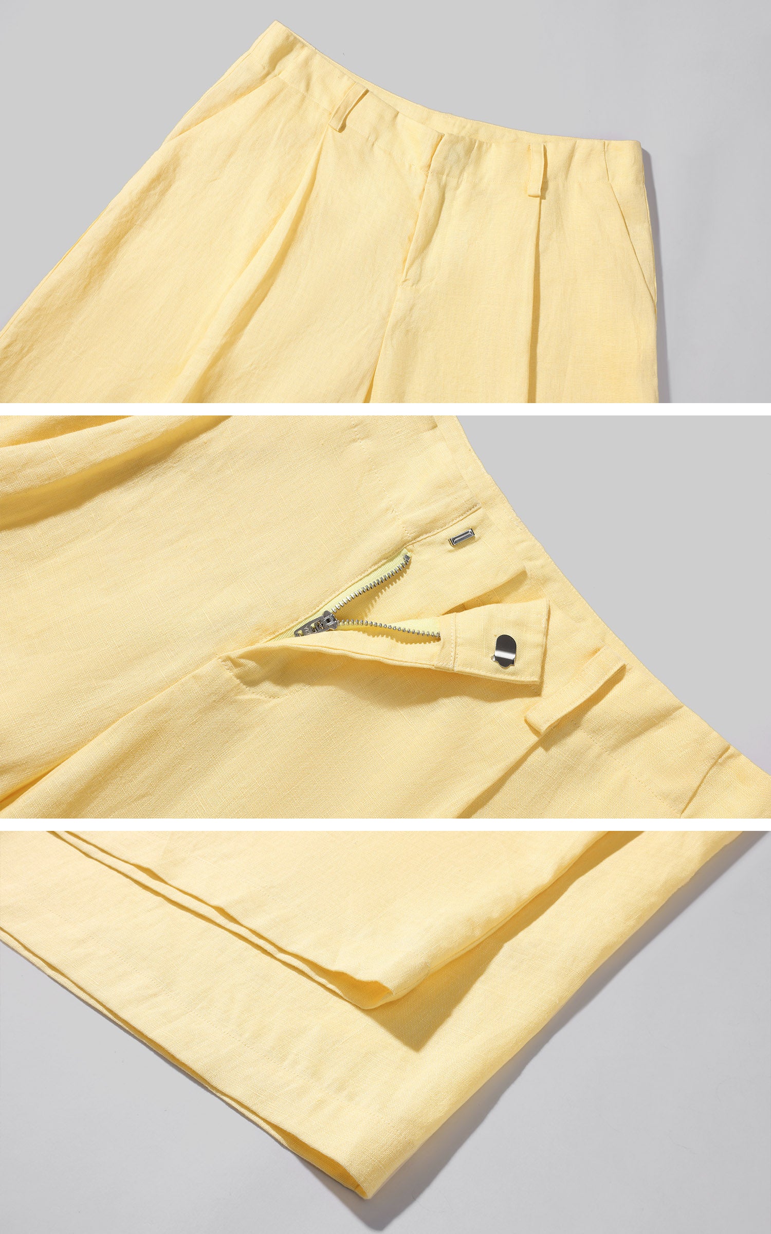 0122stepll Pantalon large taille haute effet lin