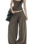 IAMXIAA Ribbed Button Tank and Wide Leg Drawstring Pants Two-Piece Set