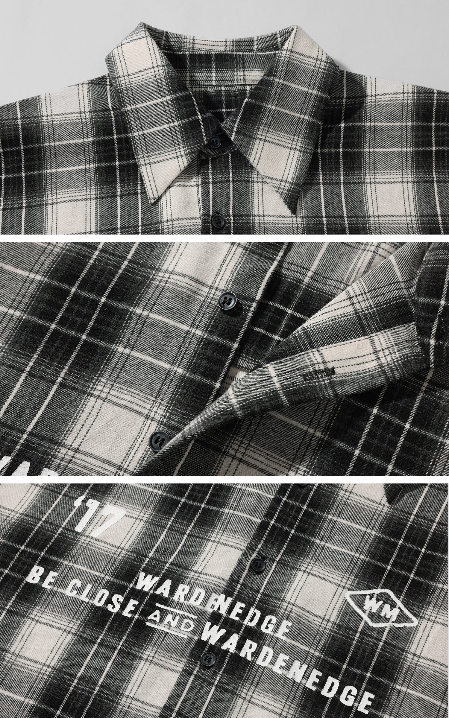 WARDEN EDGE Oversized Plaid Flannel Shirt with Graphic Print