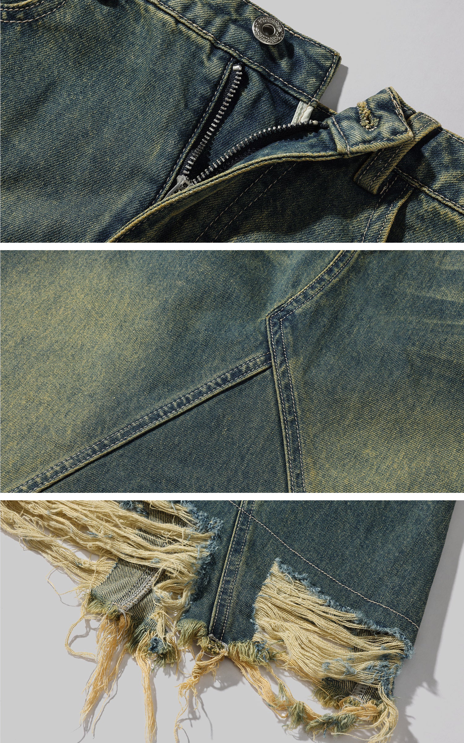 WARDEN EDGE Distressed Denim Skirt with Deconstructed Hem and Vintage Washed Edge
