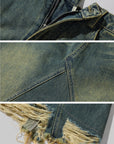 WARDEN EDGE Distressed Denim Skirt with Deconstructed Hem and Vintage Washed Edge