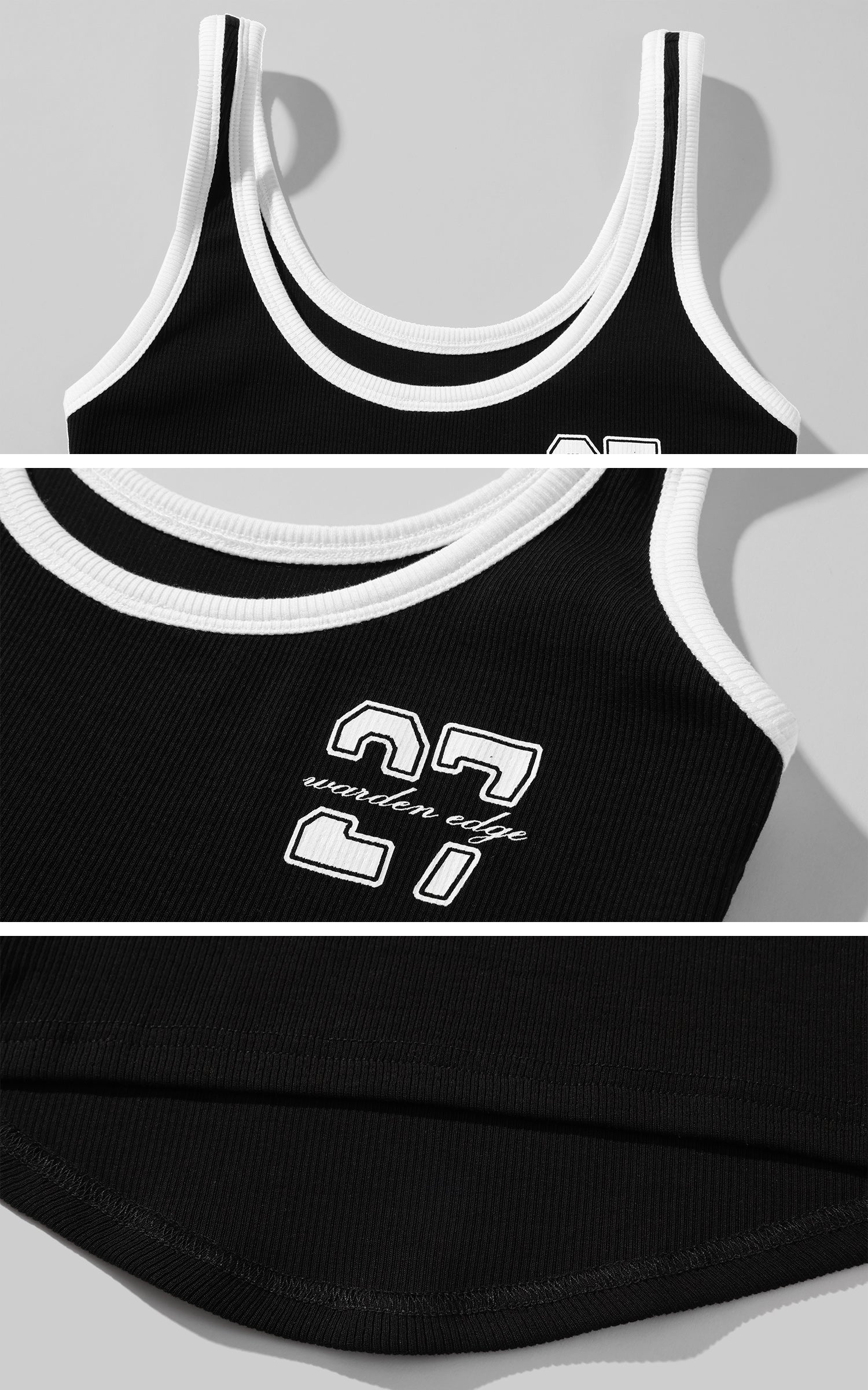 WARDEN EDGE Contrast Binding Tank with Arch Hem and College Lettering - PINKPARKS