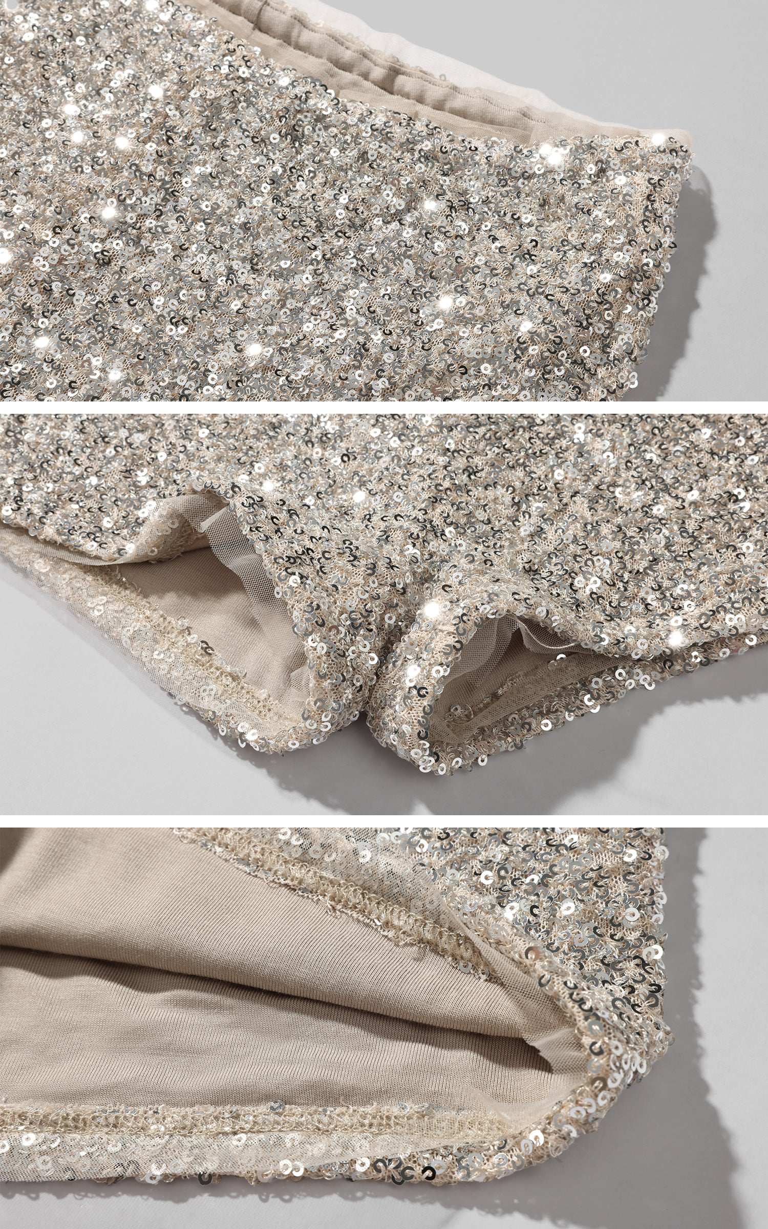 ROVENTE Deep V Knit Top with Sequin Bra and Shorts Set