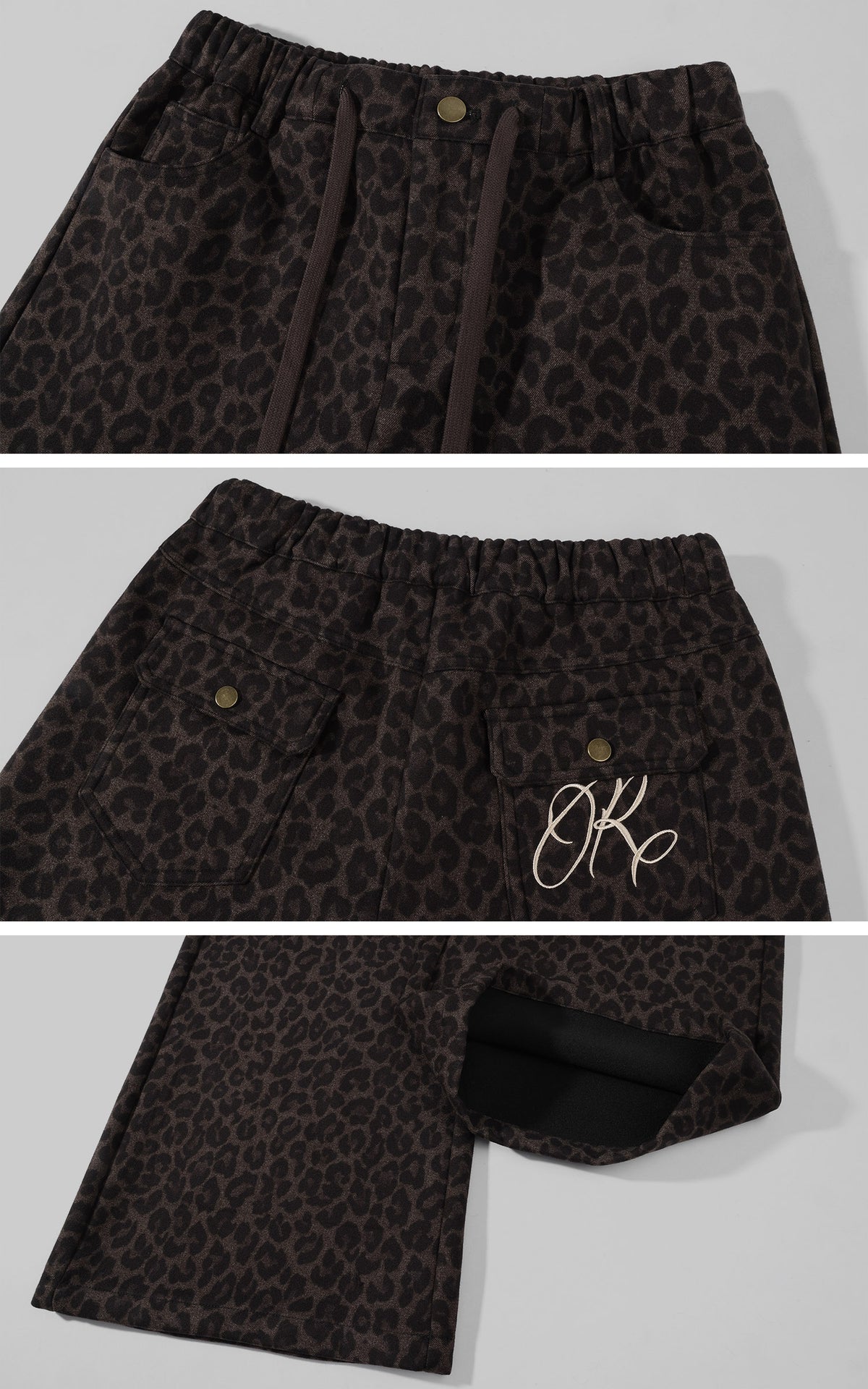 Rase le sol Leopard Print Drawstring Wide-Leg Pants