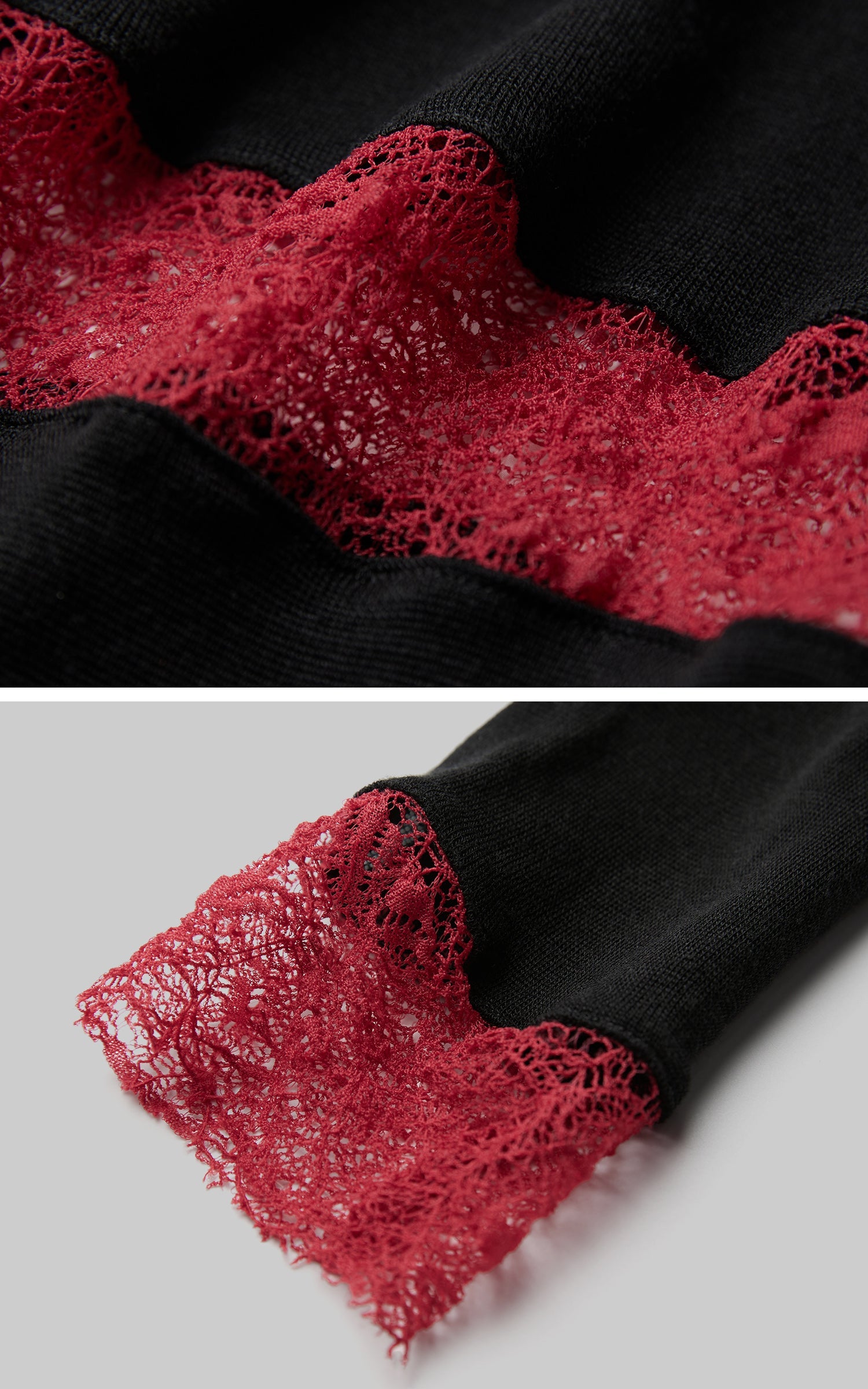 DOINDULGE Sheer Lace Paneled Long Sleeve Top