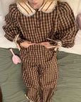 Rase le sol Plaid Lace Trim Pajama Set with Eye Mask