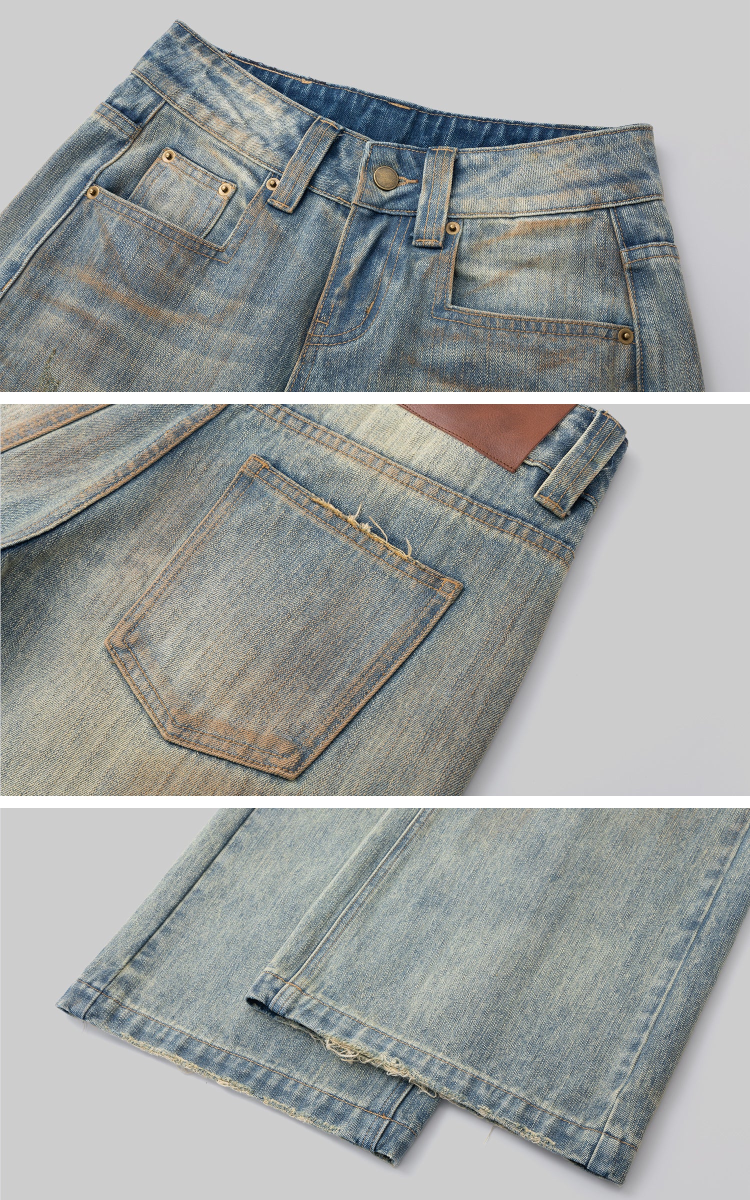 IAMXIAA Jean large taille basse à effet vintage