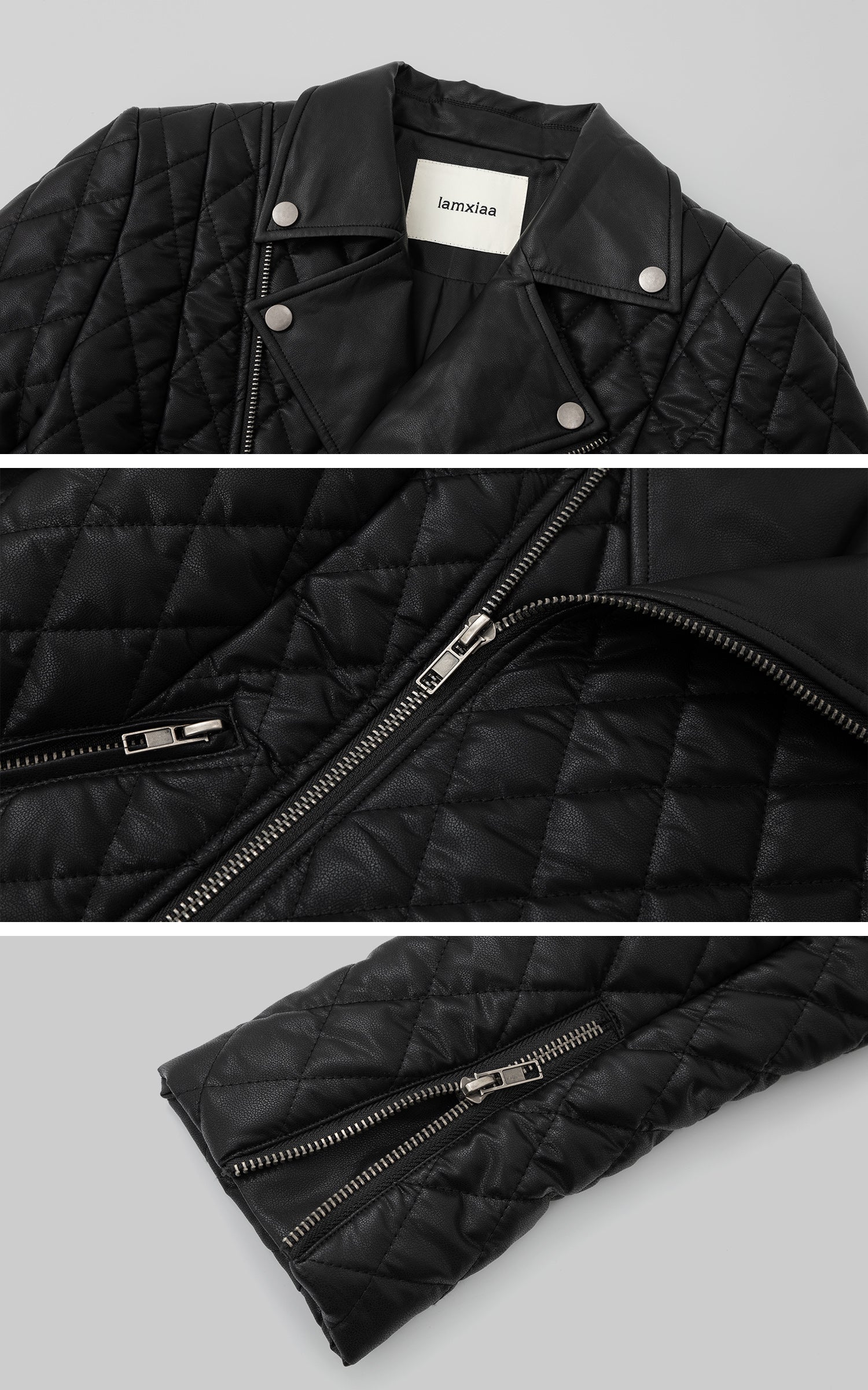 IAMXIAA キルティングフェイクレザー バイカージャケット