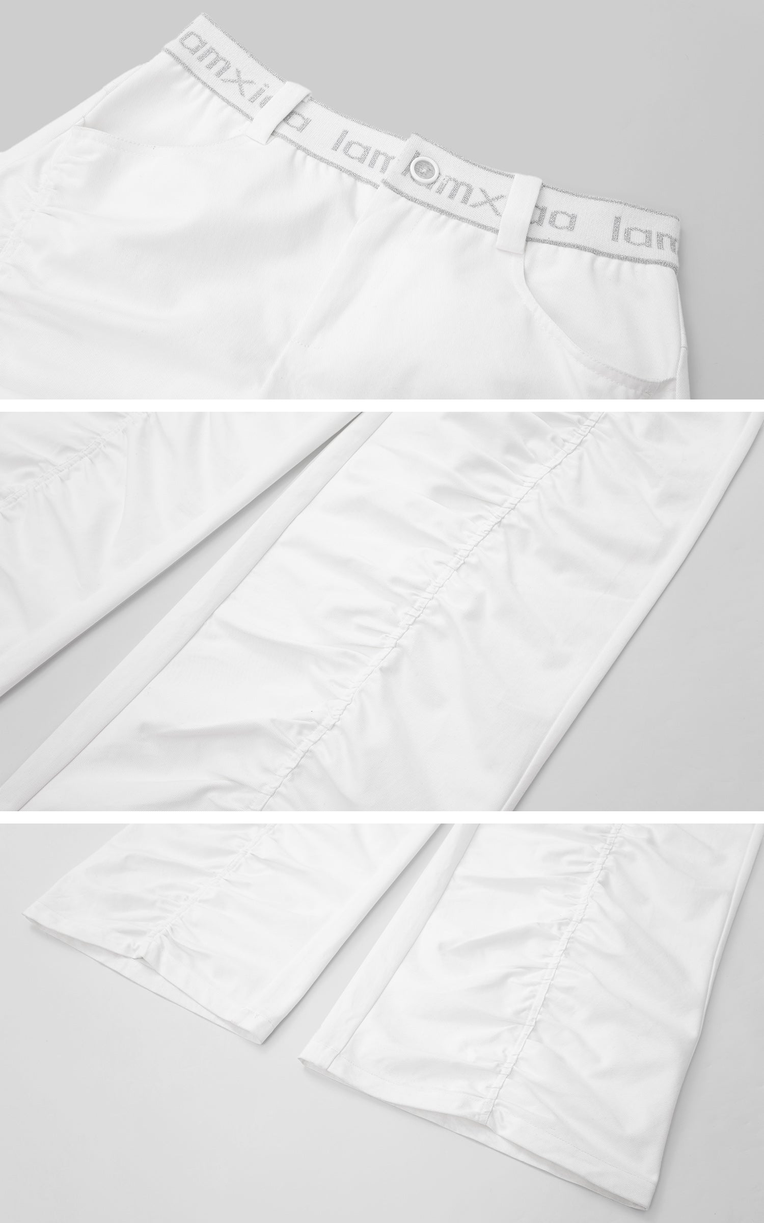 IAMXIAA Ruched Wide Leg Pants High Waist Casual Trousers