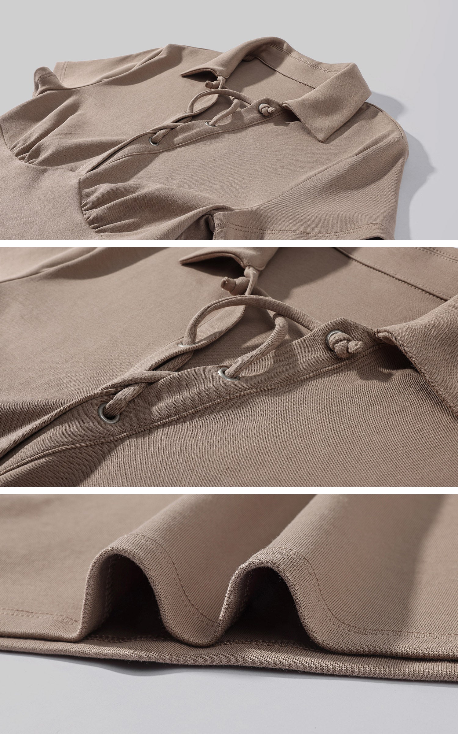 Hydrae Lace-Up Polo Collar Short Sleeve Slim Fit Top