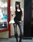 0122stepll Washed Black Flare Denim Pants