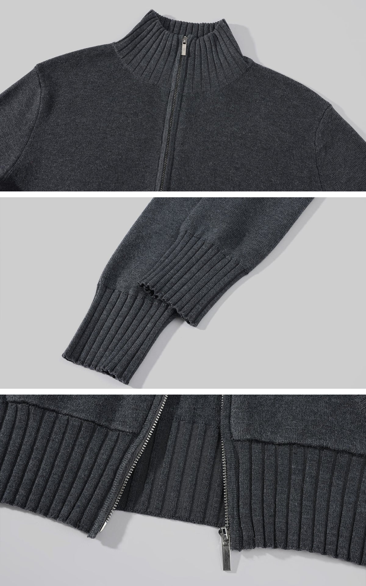 0122stepll High-Neck Zip Knit Cardigan &amp; Foldover Wide-Leg Pants Set