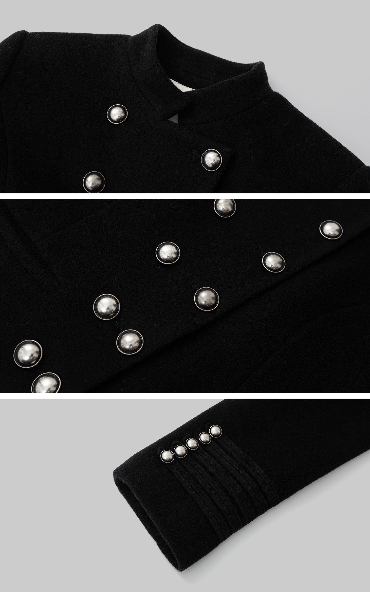 IAMXIAA 조각된 핏과 메탈 버튼 디테일의 더블 브레스트 울 자켓